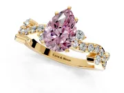 Solitaire Engagement Ring Setting for Fancy Pink Pear-Shaped Center with Bar-Station Pave Twist and Prong Head in Yellow Gold