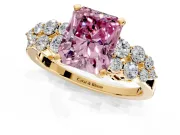 Cluster Engagement Ring Setting for Fancy Pink Radiant Cut Center with 2-Row Shoulder Clusters and Prong Head in Yellow Gold