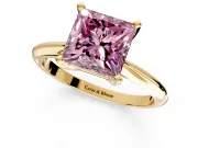 Solitaire Engagement Ring Setting for Fancy Pink Princess Cut Center with Knife Ridge Band and Claw Prong Head in Yellow Gold