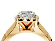 Halo Engagement Ring Setting for Cushion Cut Center with Knife Ridge Cathedral Band and Prong Head in Yellow Gold