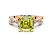 Solitaire Engagement Ring Setting for Fancy Yellow Asscher Cut Center with Half-Pave Crossover Band and Prong Head in Rose Gold