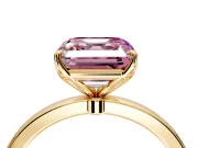 Solitaire Engagement Ring Setting for Fancy Pink Asscher Cut Center with Thin Rounded Plain Band and Prong Head in Yellow Gold