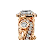 Milgrain Halo Engagement Ring Setting for Asscher Cut Center with Shoulder Bezels and Prong Head in Rose Gold