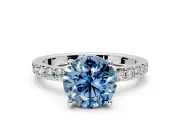 Solitaire Engagement Ring Setting for Fancy Blue Round Cut Center with Round Cut Pave Band and Prong Head in Sterling Silver