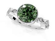Vintage Station Engagement Ring Setting for Fancy Green Round Cut Center with Accents and Prong Head in Sterling Silver