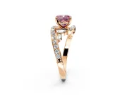 Solitaire Engagement Ring Setting for Fancy Pink Cushion Cut Center with Pave Bypass Twist Band and Prong Head in Rose Gold