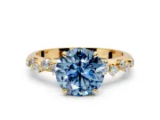 Cluster Engagement Ring Setting for Fancy Blue Round Cut Center with Round Cut Accent Band and Prong Head in Yellow Gold