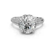 Solitaire Engagement Ring Setting for Oval Center with Accented Split Shank and Prong Head in Platinum