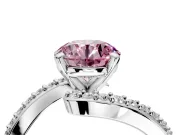 Solitaire Engagement Ring Setting for Fancy Pink Round Cut Center with Pave Bypass Swirl Band and Prong Head in White Gold