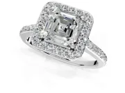 Halo Engagement Ring Setting for Asscher Cut Center with Pave Accents, Heart Basket and Prong Head in Platinum