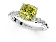 Solitaire Engagement Ring Setting for Fancy Yellow Cushion Cut Center with Bezel-Dot Beaded Band and Prong Head in Platinum