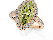 Halo Engagement Ring Setting for Fancy Yellow Marquise Center with Raised Halo, Pave Band and Prong Head in Rose Gold