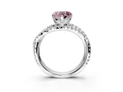 Solitaire Engagement Ring Setting for Fancy Pink Heart-Shaped Center with Woven 3-Strand Pave Band and Prong Head in White Gold