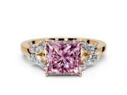 Solitaire Engagement Ring Setting for Fancy Pink Princess Cut Center with Marquise Flower Shoulders and Prong Head in Yellow Gold