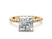 Solitaire Engagement Ring Setting for Princess Cut Center with Plain Twisted Rope Band and Prong Head in Yellow Gold