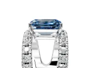 Solitaire Engagement Ring Setting for Fancy Blue Emerald Cut Center with Wide-Open Split Shank and Prong Head in Platinum