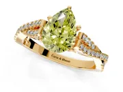 Solitaire Engagement Ring Setting for Fancy Yellow Pear-Shaped Center with Twisted Pave Split Shank and Prong Head in Yellow Gold