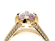 Solitaire Engagement Ring Setting for Fancy Pink Marquise Center with Accented Split Shank and Prong Head in Yellow Gold
