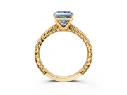 Solitaire Engagement Ring Setting for Fancy Blue Princess Cut Center with Engraved Milgrain Band and Prong Head in Yellow Gold