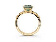 Cluster Engagement Ring Setting for Fancy Green Princess Cut Center with Round Cut Accent Band and Prong Head in Yellow Gold