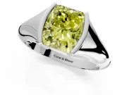 Tension Engagement Ring Setting for Fancy Yellow Radiant Cut Center with Wide Tapered Band and Tension Head in Platinum