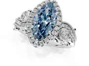 Milgrain Halo Engagement Ring Setting for Fancy Blue Marquise Center with Shoulder Bezels and Prong Head in Platinum