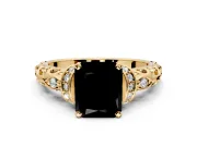 Solitaire Engagement Ring Setting for Fancy Black Radiant Cut Center with Filigree Band and Prong Head in Yellow Gold