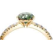Solitaire Engagement Ring Setting for Fancy Green Pear-Shaped Center with Large Accent Band and Prong Head in Yellow Gold
