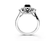 3 Stone Engagement Ring Setting for Fancy Black Emerald Cut Center with Crossover Basket, Pave Band and Prong Head in Platinum