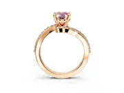 Solitaire Engagement Ring Setting for Fancy Pink Oval Center with Pave Bypass Swirl Band and Prong Head in Rose Gold