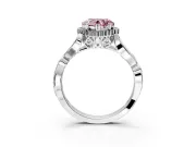 Halo Engagement Ring Setting for Fancy Pink Heart-Shaped Center with Leaf Motif Split Shank and Prong Head in Platinum