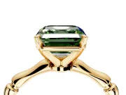 Solitaire Engagement Ring Setting for Fancy Green Asscher Cut Center with Bamboo Band and Prong Head in Yellow Gold