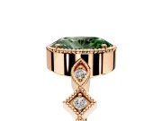 Milgrain Bezel Engagement Ring Setting for Fancy Green Oval Center with Marquise Stations and Bezel Head in Rose Gold