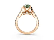Solitaire Engagement Ring Setting for Fancy Green Oval Center with Pave Cathedral Shoulders and Prong Head in Rose Gold