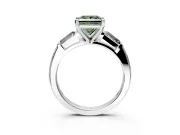 3 Stone Engagement Ring Setting for Fancy Green Princess Cut Center with Tapered Baguettes, Plain Band and Prong Head in Platinum