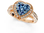 Halo Engagement Ring Setting for Fancy Blue Heart-Shaped Center with Framed Halo, Pave Band and Prong Head in Rose Gold