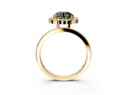 Halo Engagement Ring Setting for Fancy Green Round Cut Center with Thin Plain Band and Prong Head in Yellow Gold