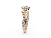 Solitaire Engagement Ring Setting for Pear-Shaped Center with Woven 3-Strand Pave Band and Prong Head in Rose Gold