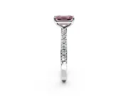 Solitaire Engagement Ring Setting for Fancy Pink Emerald Cut Center with Round Cut Pave Band and Prong Head in Sterling Silver