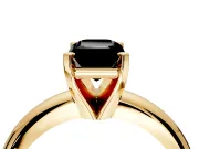 Solitaire Engagement Ring Setting for Fancy Black Emerald Cut Center with Wire Band and Prong Head in Yellow Gold