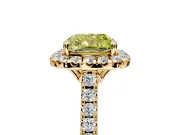 Halo Engagement Ring Setting for Fancy Yellow Cushion Cut Center with Raised Halo, Pave Band and Prong Head in Yellow Gold