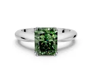 Solitaire Engagement Ring Setting for Fancy Green Radiant Cut Center with Reverse Tapered Band and Prong Head in Sterling Silver