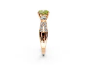3 Stone Engagement Ring Setting for Fancy Yellow Cushion Cut Center with Pave Split Shank and Prong Head in Rose Gold