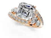 Halo Engagement Ring Setting for Asscher Cut Center with Marquise and Pave Bypass Band and Prong Head in Rose Gold
