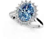 Starburst Halo Engagement Ring Setting for Fancy Blue Oval Center with Thin Round-Wire Band and Prong Head in Sterling Silver