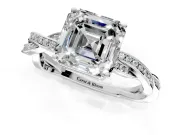 Solitaire Engagement Ring Setting for Asscher Cut Center with Twisted Pave Band and Prong Head in Platinum