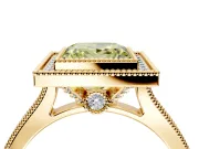 Halo Engagement Ring Setting for Fancy Yellow Princess Cut Center with Milgrain Pave Band and Bezel Head in Yellow Gold
