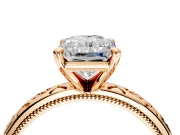 Solitaire Engagement Ring Setting for Radiant Cut Center with Scrollwork Band and Prong Head in Rose Gold