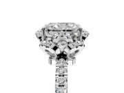 Halo Engagement Ring Setting for Radiant Cut Center with Openwork Halo, Pave Band and Prong Head in Sterling Silver