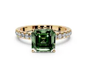 Open Basket Engagement Ring Setting for Fancy Green Asscher Cut Center with Pave Band and Prong Head in Yellow Gold